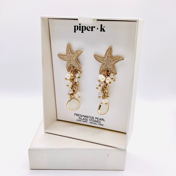 Piper K Gold Starfish Pearl Drop Earrings - Picture 5 of 5